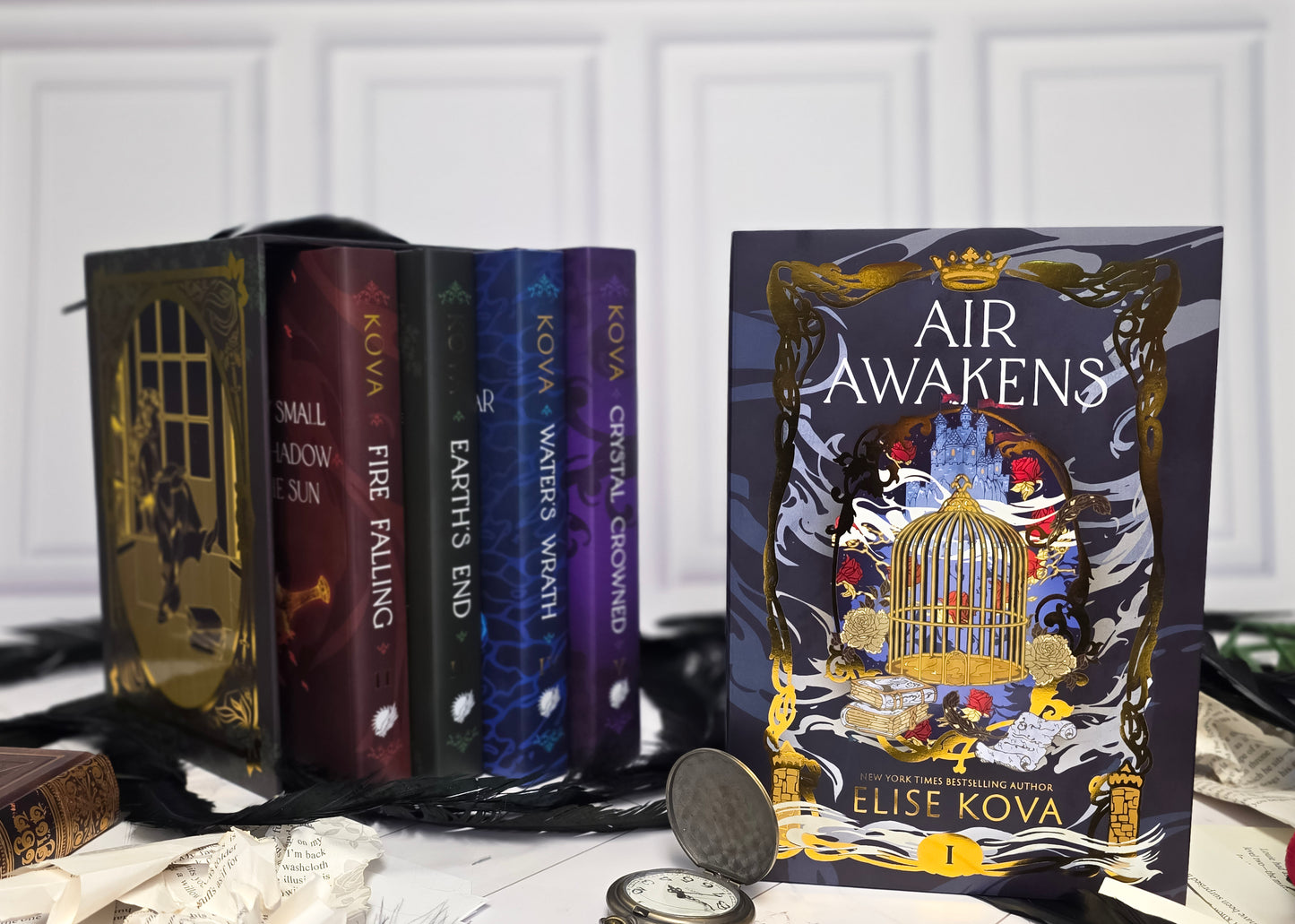 Air Awakens deluxe hardcover box set in gold foil slipcase — complete 5-book series by Elise Kova
