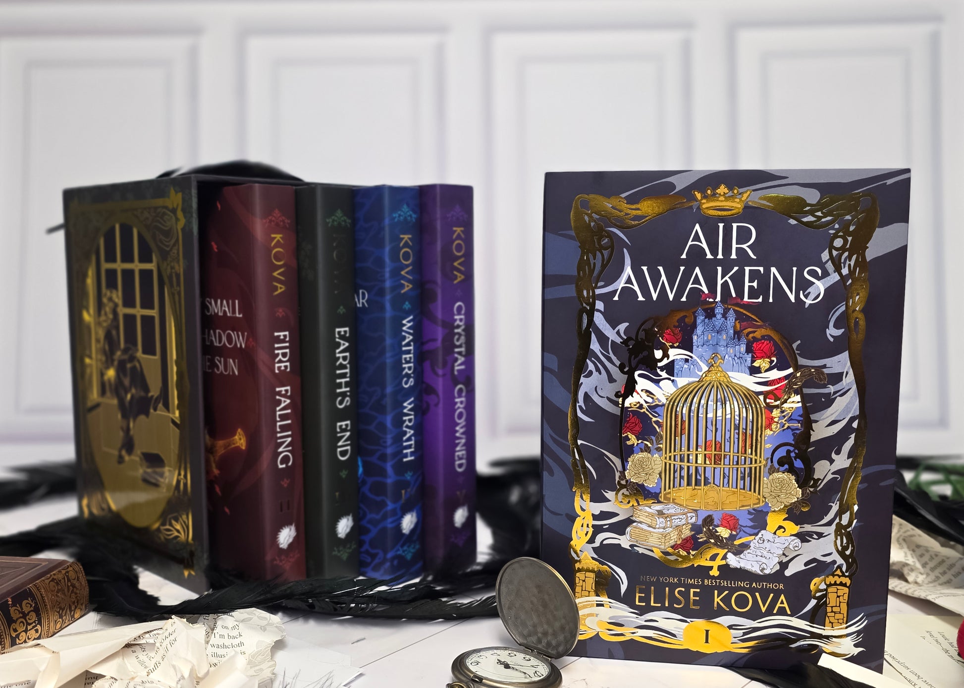 Air Awakens deluxe hardcover box set in gold foil slipcase — complete 5-book series by Elise Kova
