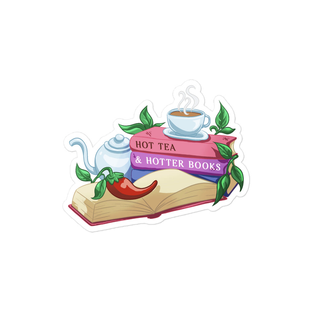 Hot Tea & Hotter Books Sticker