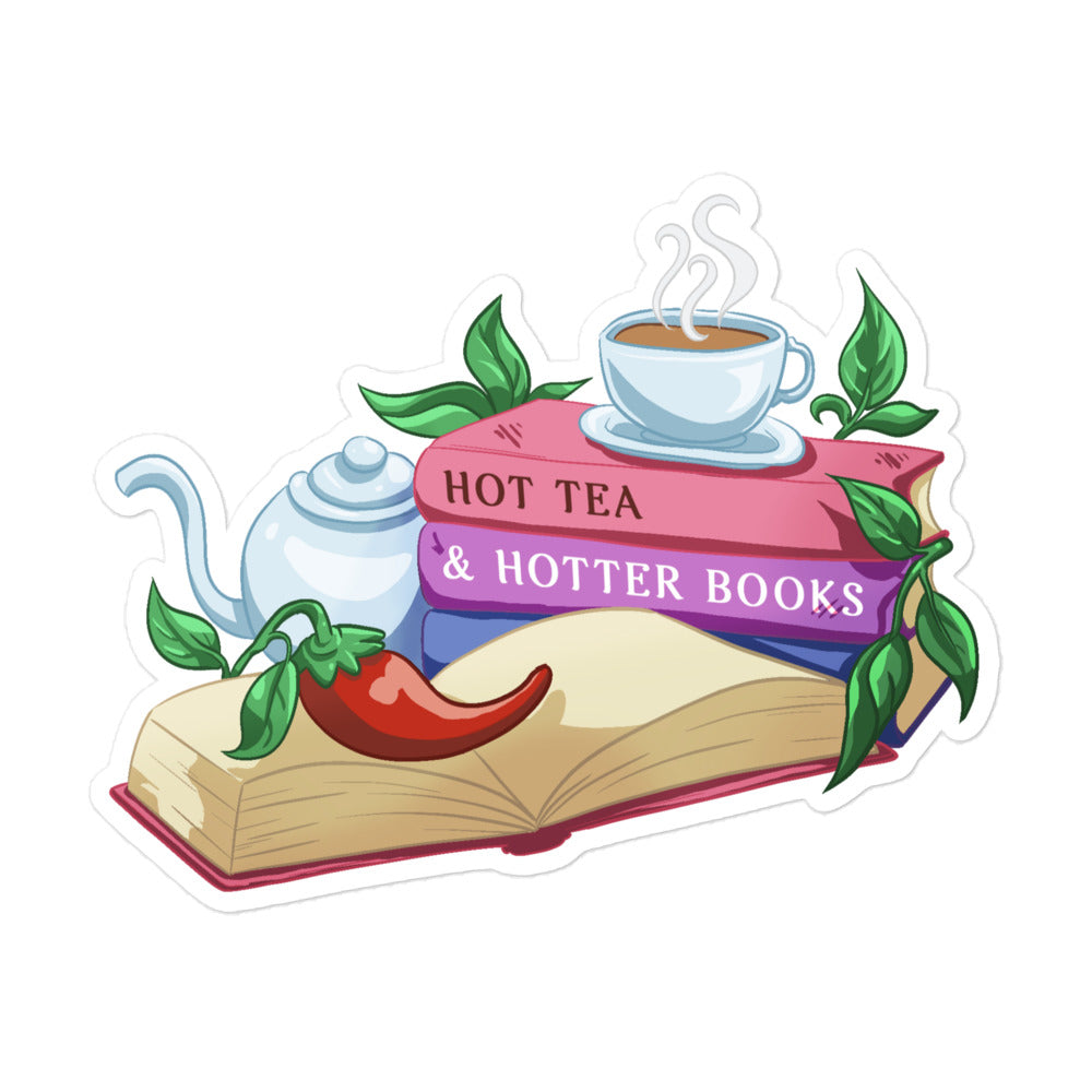 Hot Tea & Hotter Books Sticker